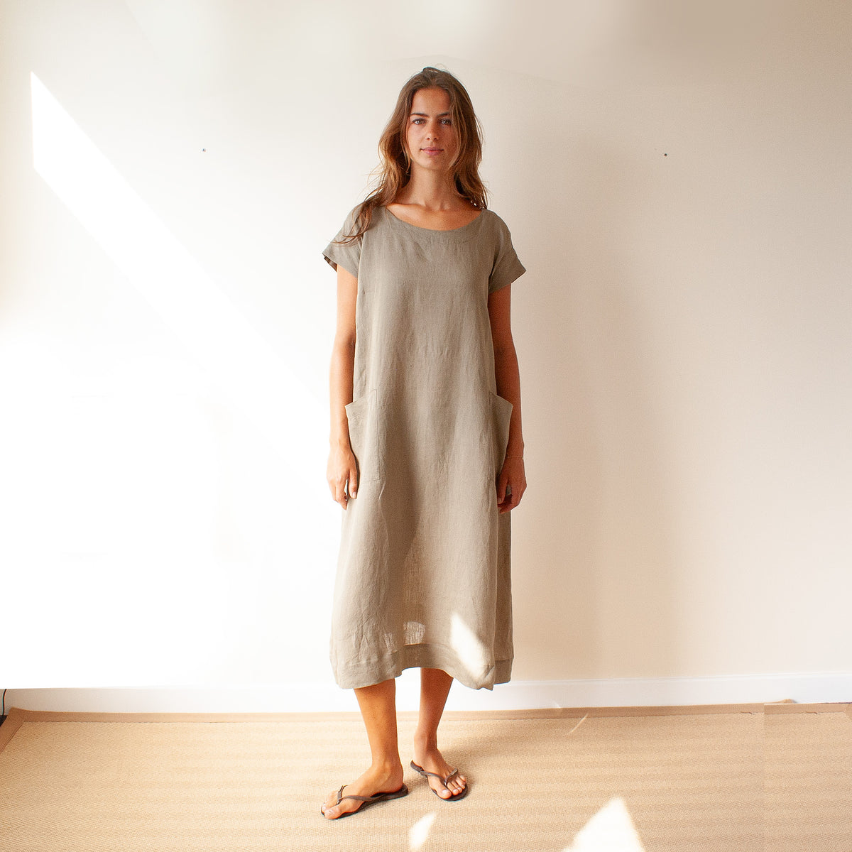 Simple dress -sage voile linen