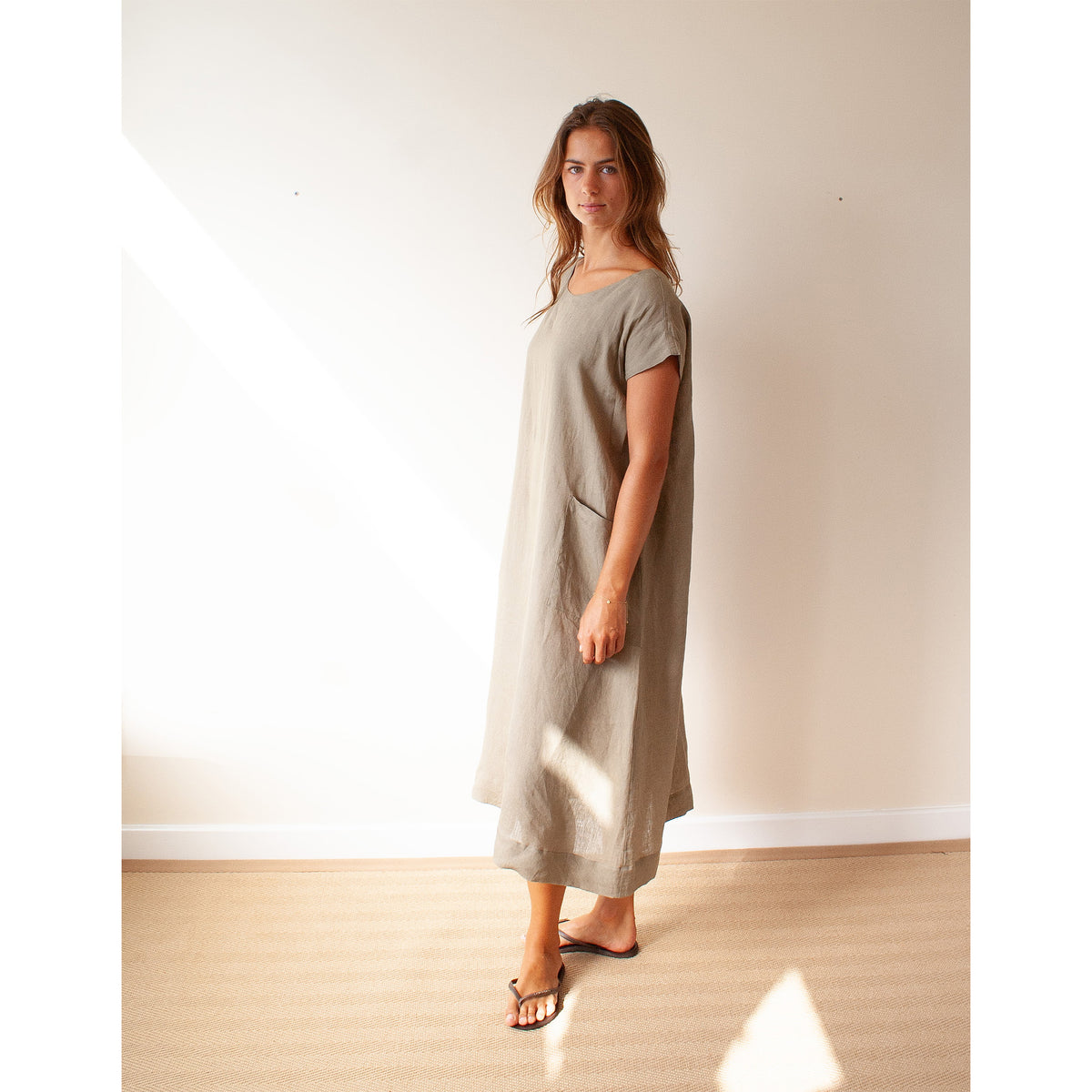 Simple dress -sage voile linen