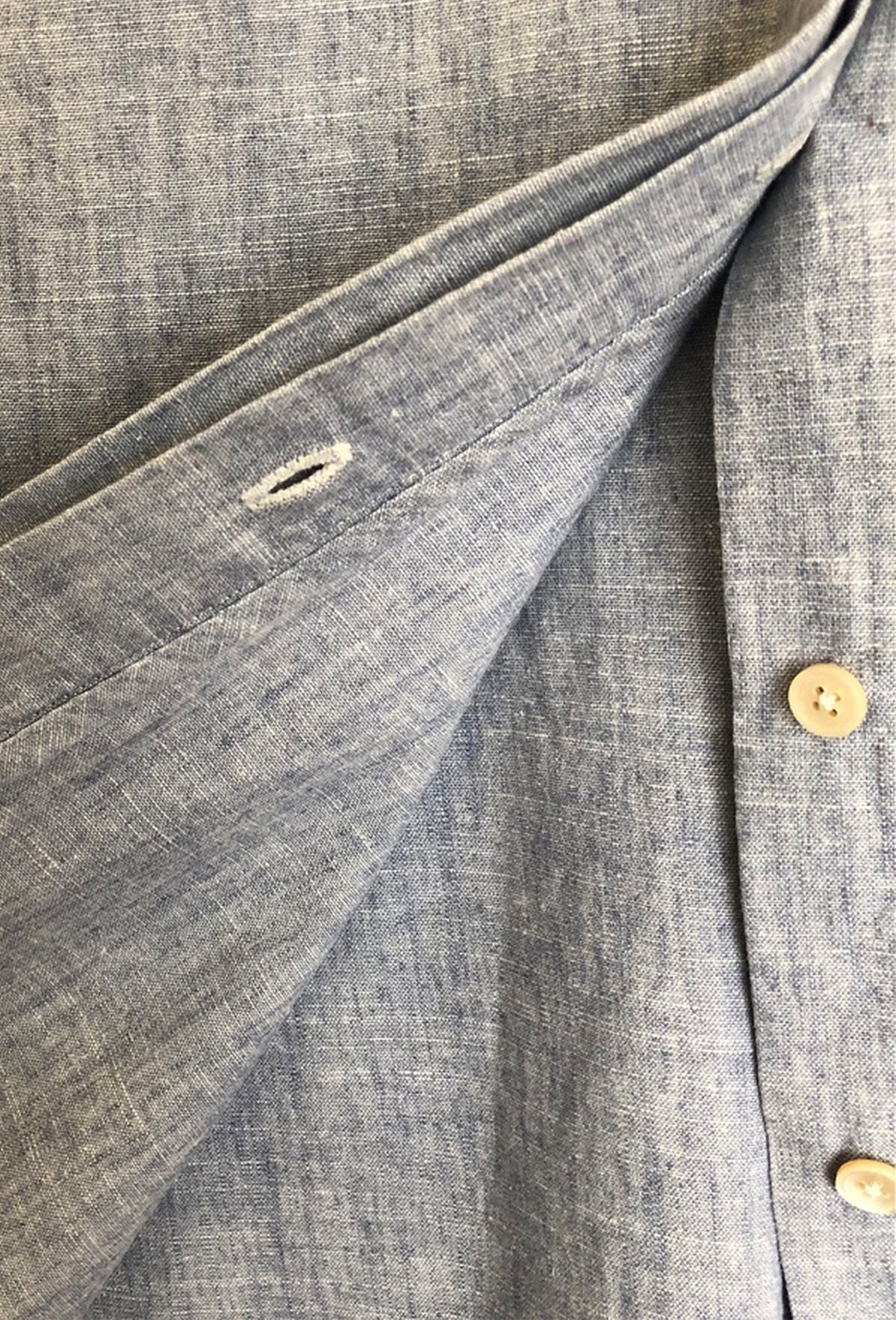 Short sleeved shirt sky blue hemp cotton mix