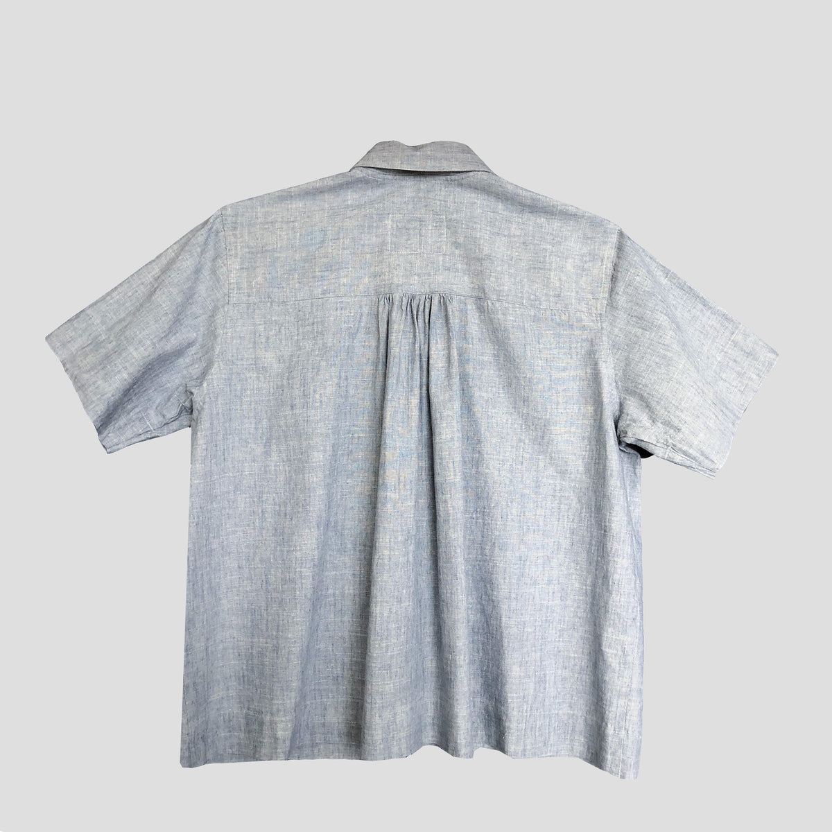 Short sleeved shirt sky blue hemp cotton mix
