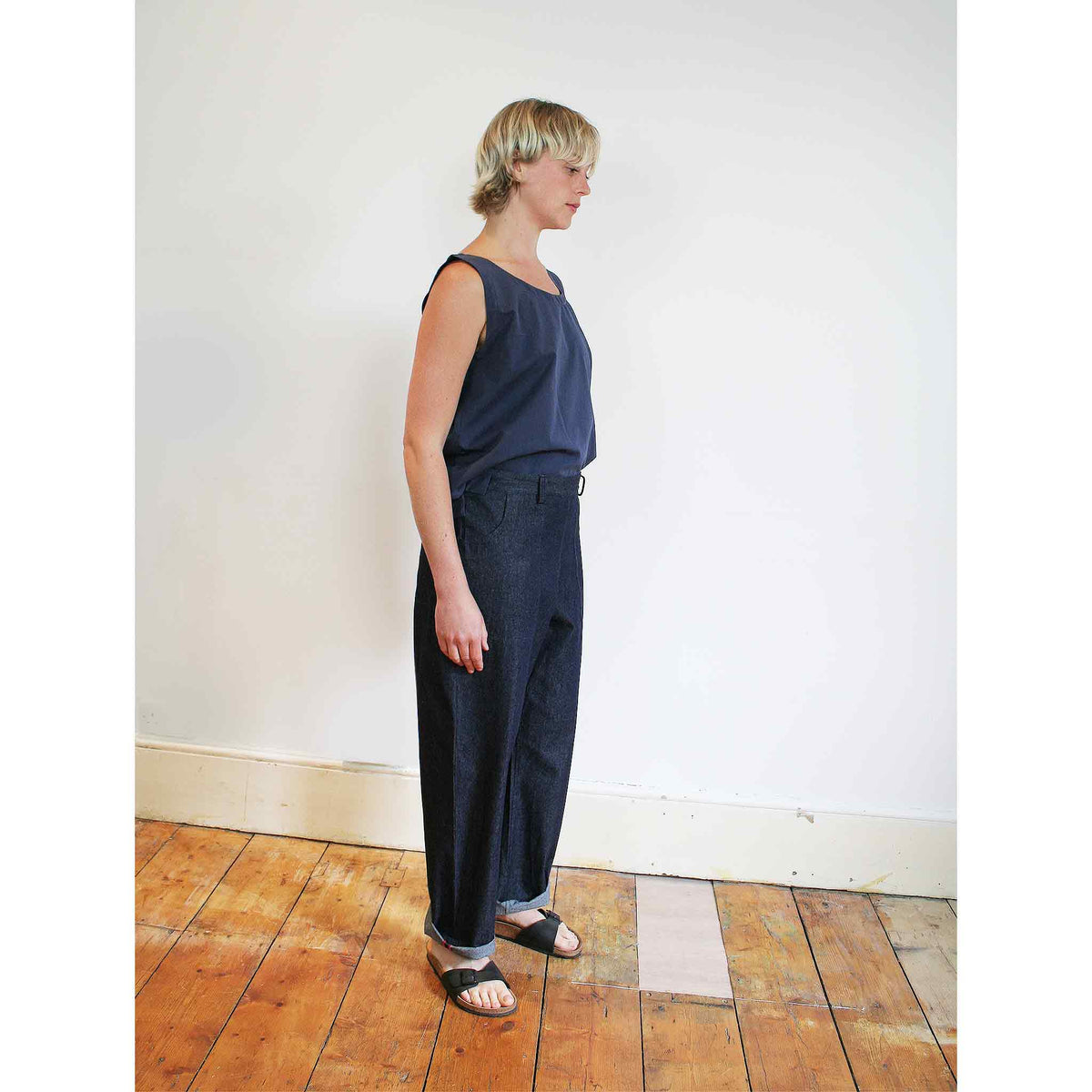 Side button jean indigo denim