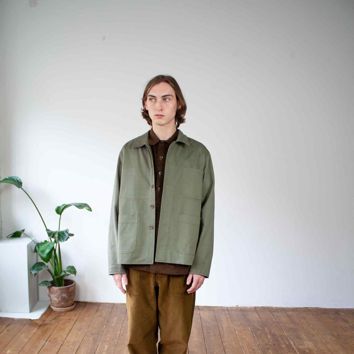 Traditional chore jacket Olive twill