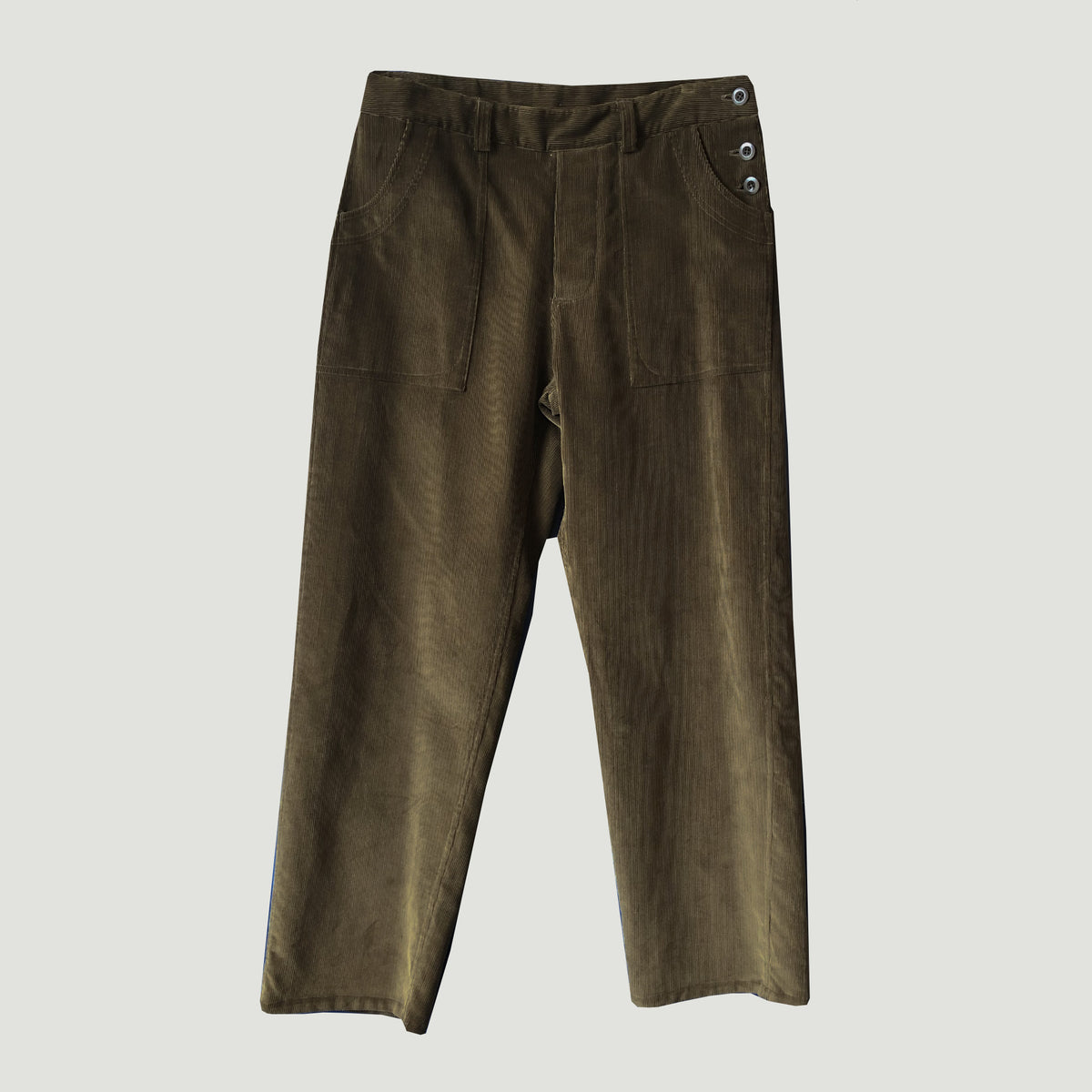 Side button trousers in olive cord