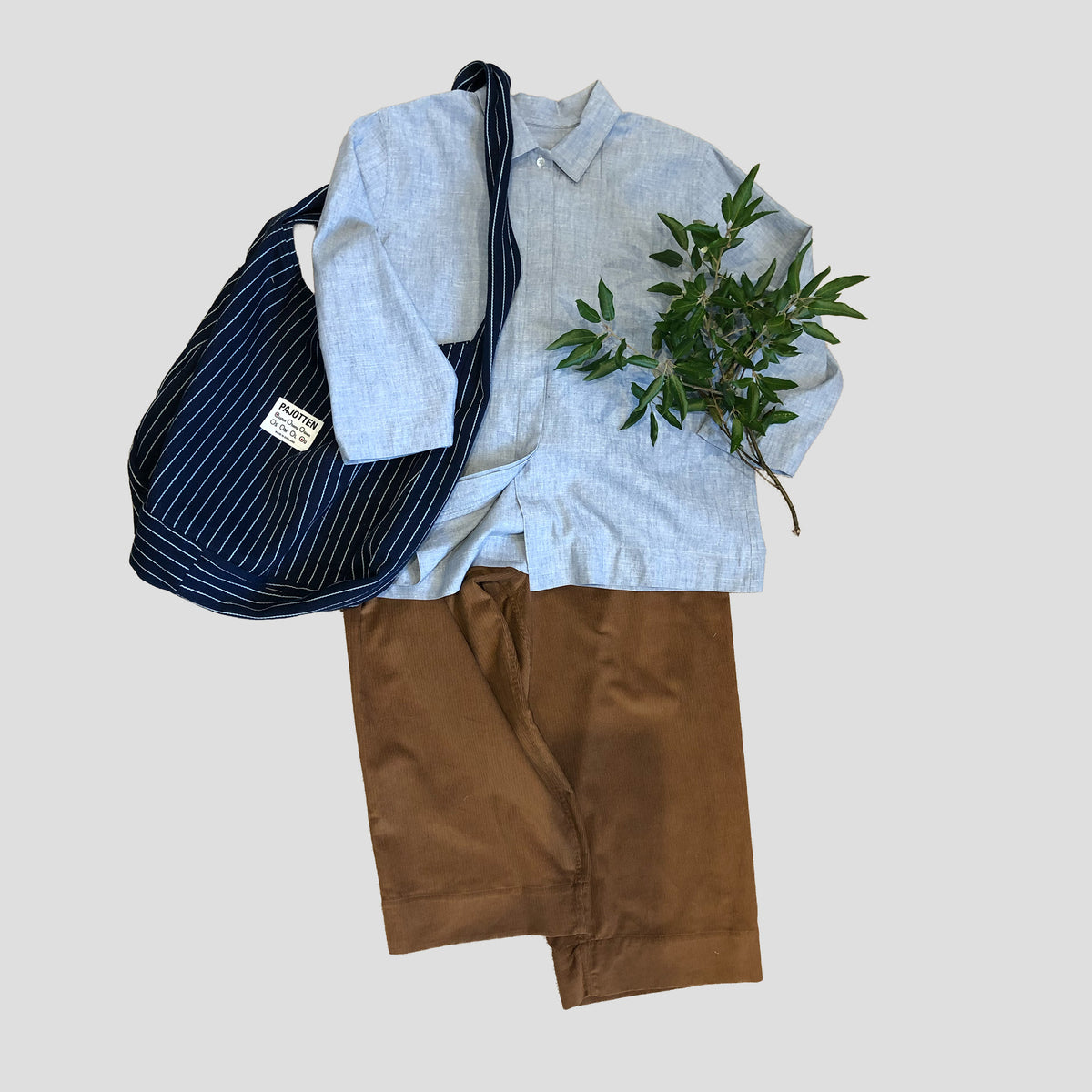 3/4 length sleeve shirt sky blue hemp cotton mix