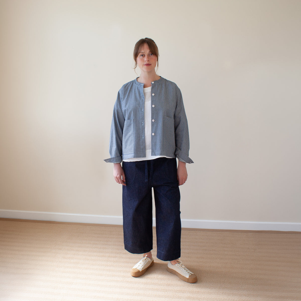 Pocketed overshirt in huckleberry stripe