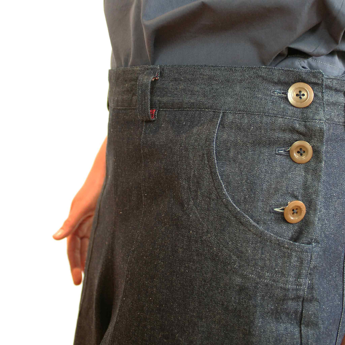 Side button jean indigo denim