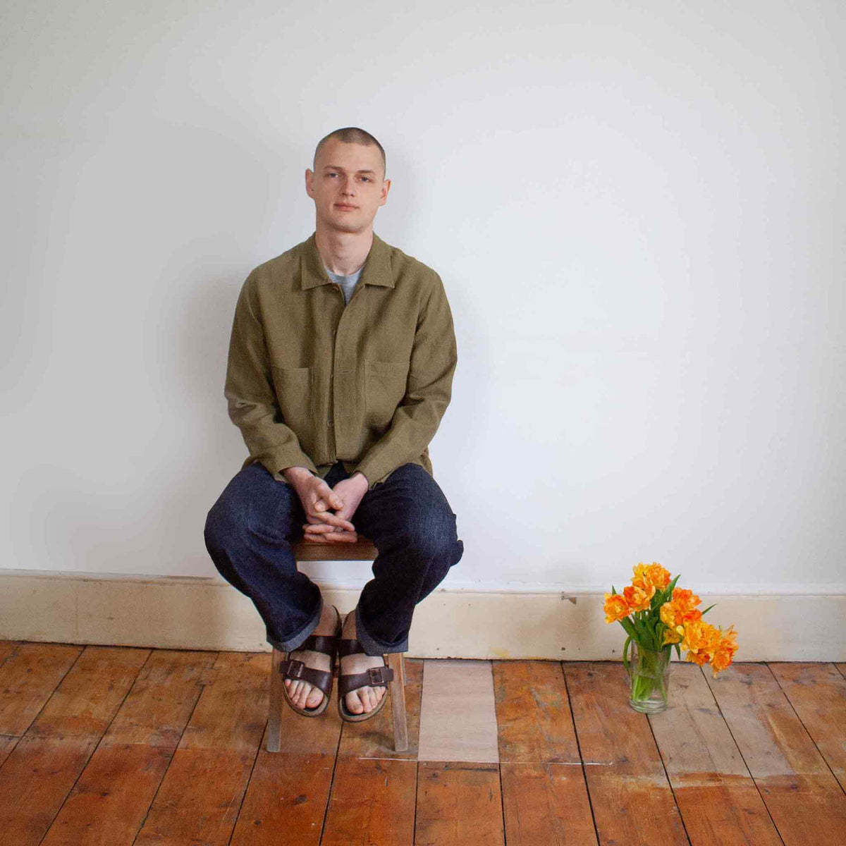 Simple jacket in linen - Sage linen