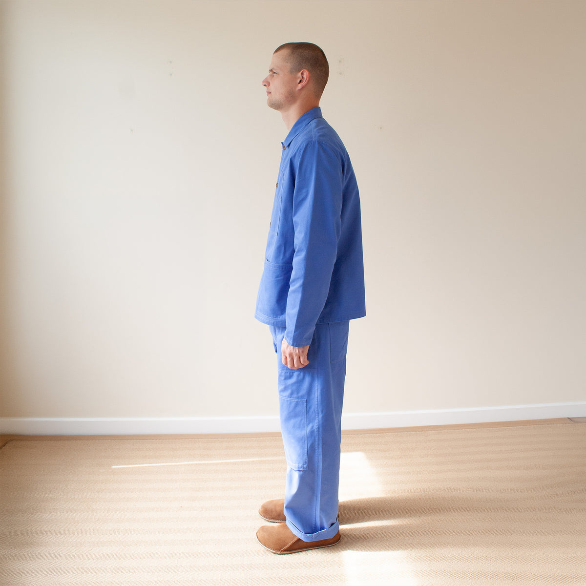 Drawstring chore trousers sky blue twill