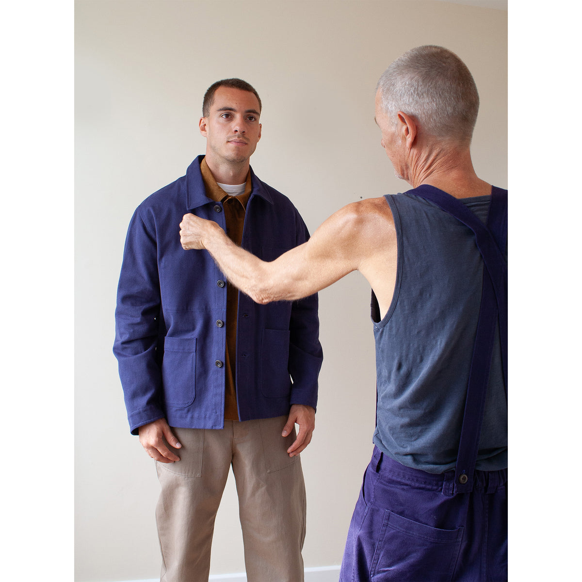 Traditional chore jacket in heavy brushed cotton twill - indigo