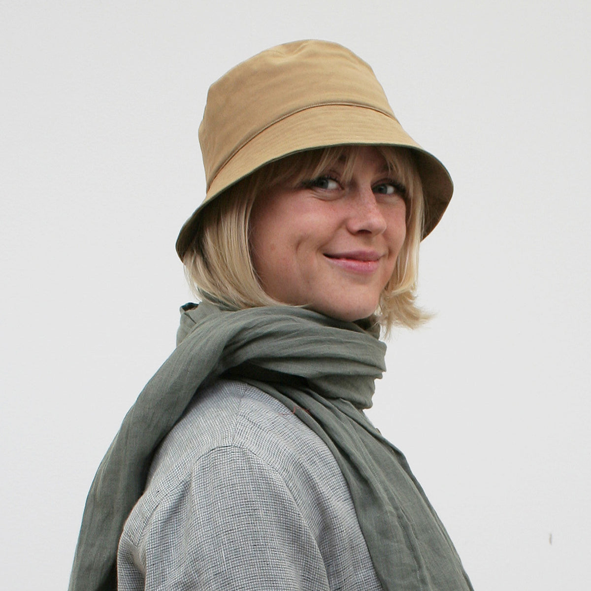 Bucket Hat cotton canvas tan and sage