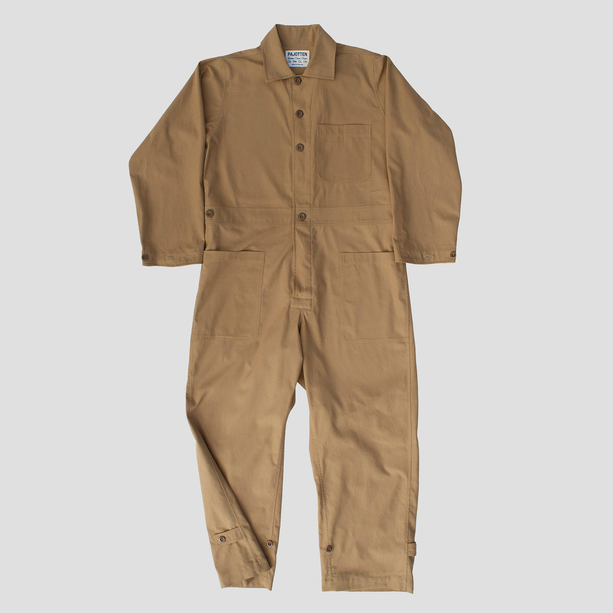 a front view of a pair of mens overalls with deep pockets