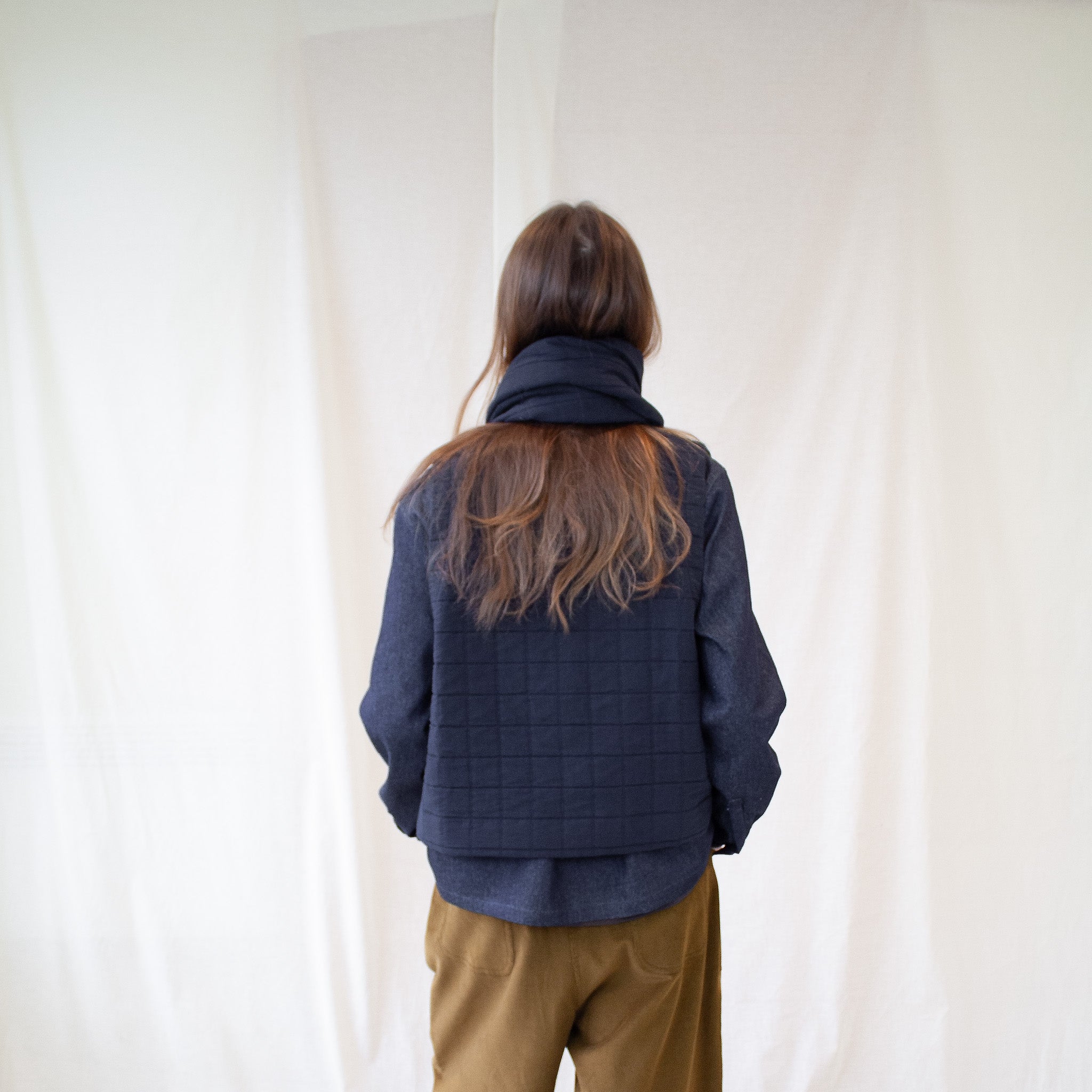 quilted waistcoat navy cotton/linen