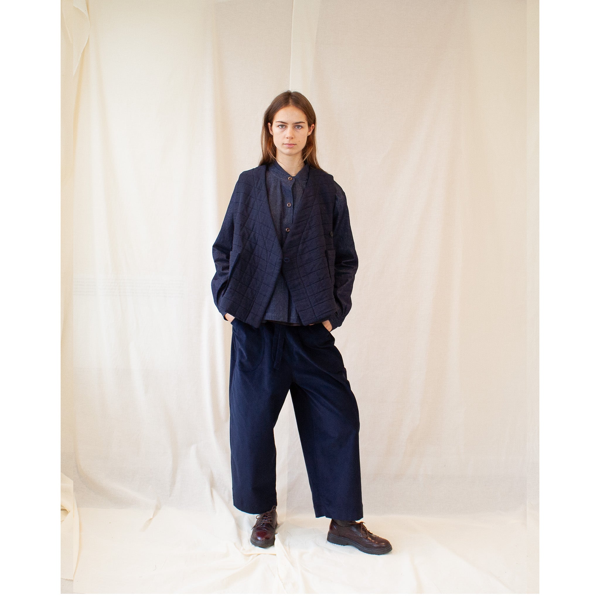 quilted waistcoat navy cotton/linen