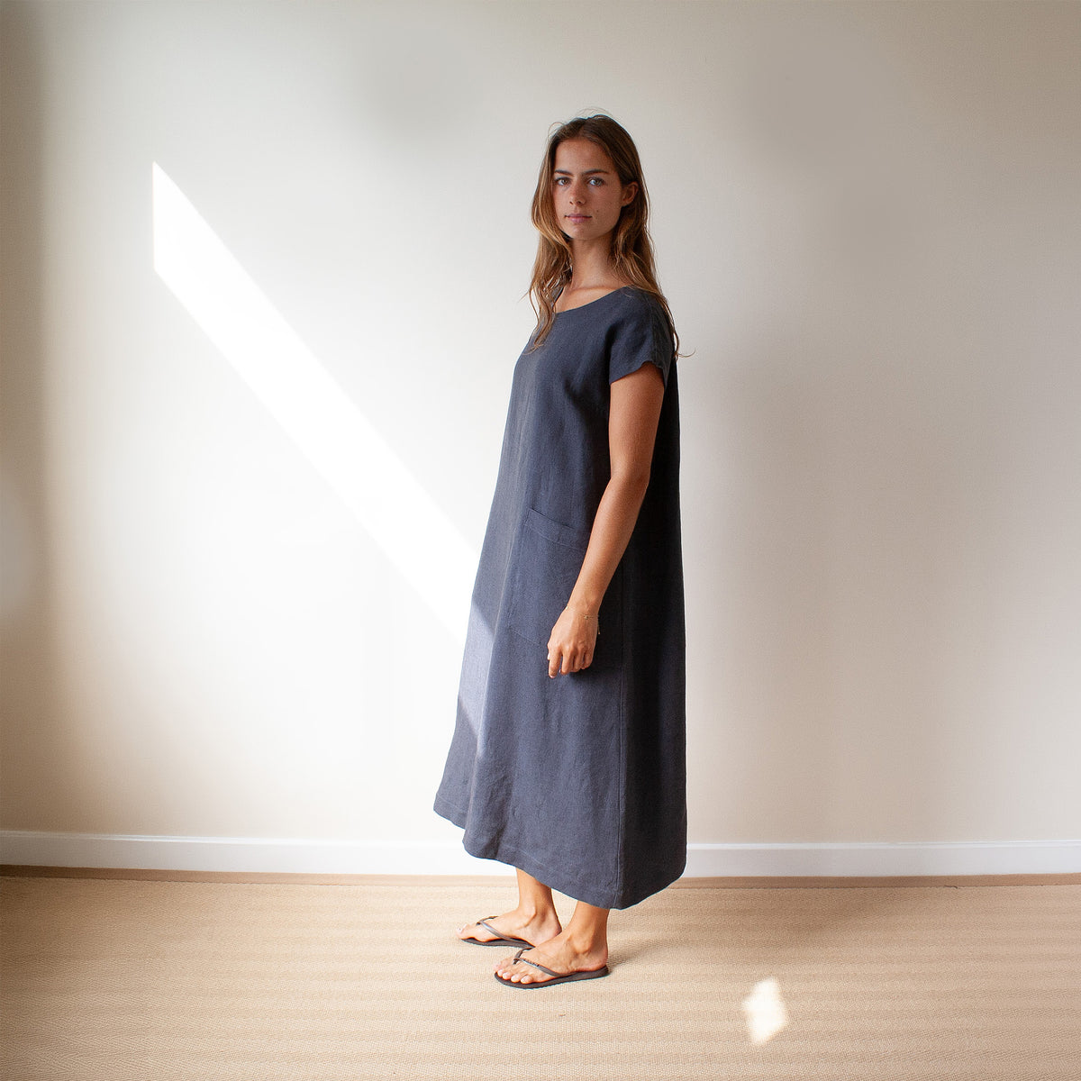 Simple dress -charcoal linen