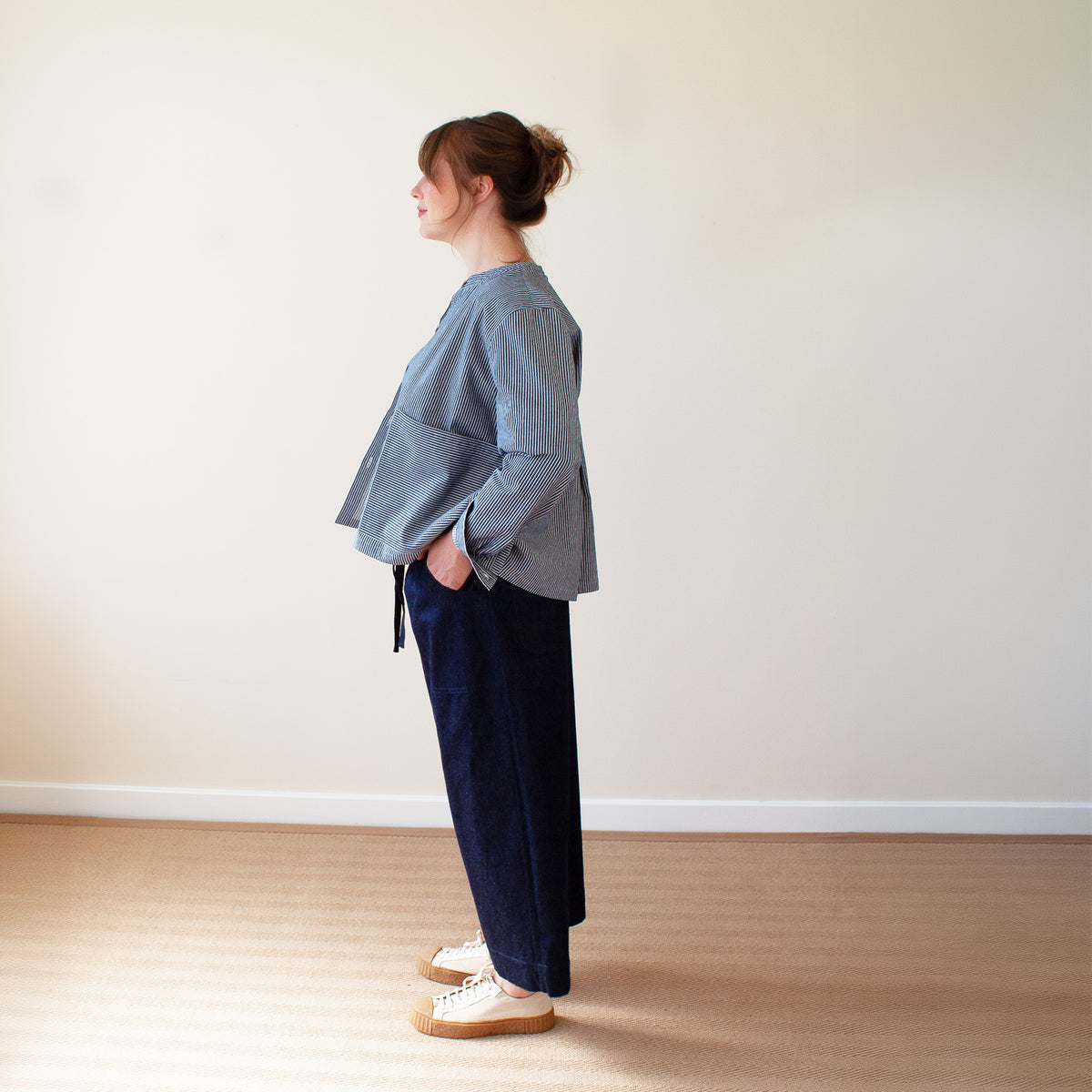 Pocketed overshirt in huckleberry stripe