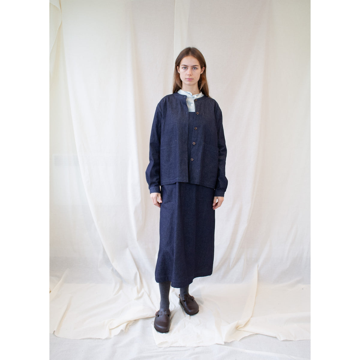 Pocketed overshirt in navy denim