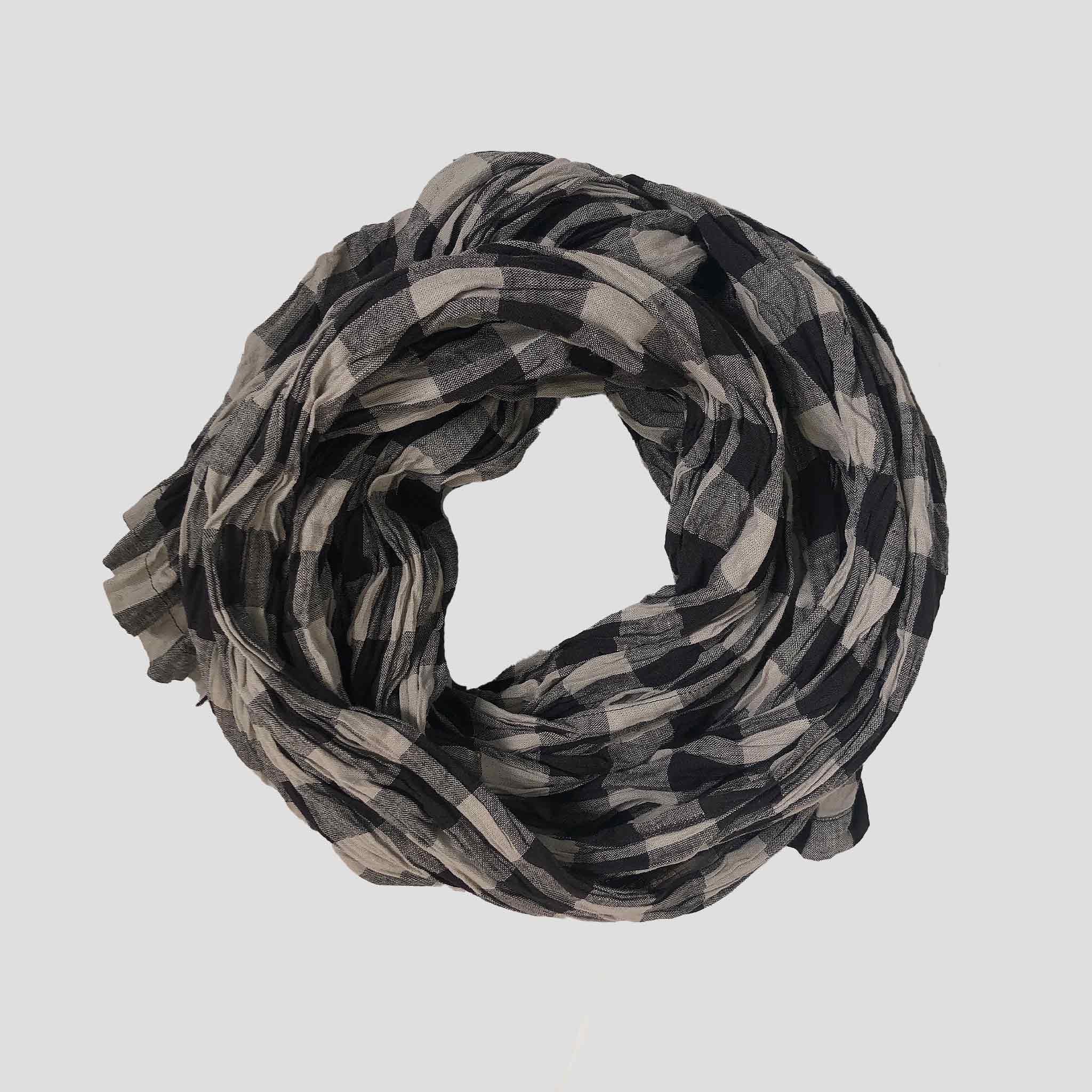 Scarf cotton/linen black and taupe