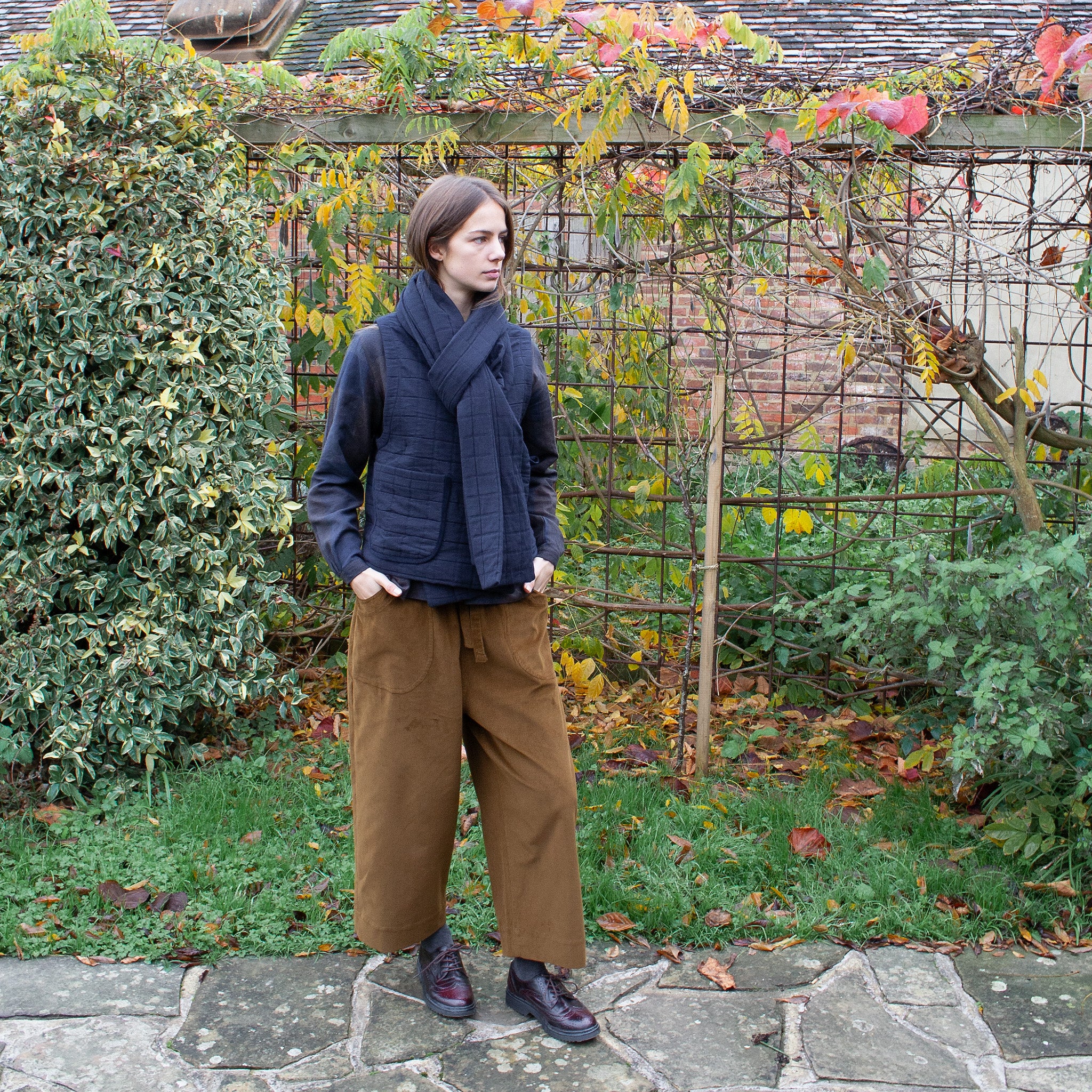 quilted waistcoat navy cotton/linen