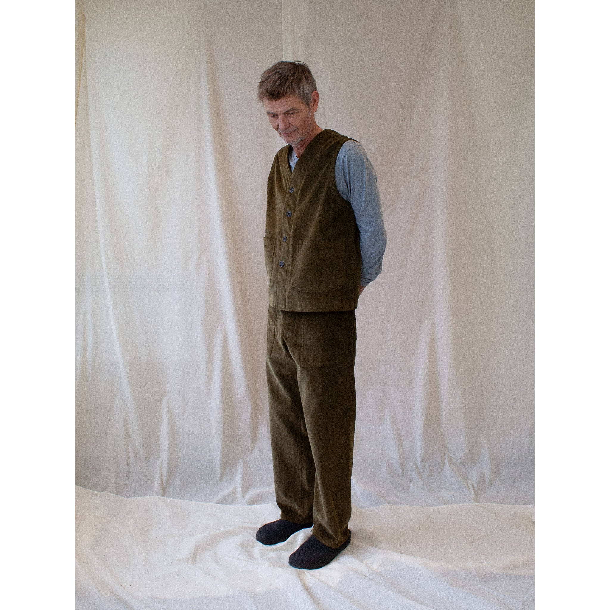 Waistcoat Olive cotton cord