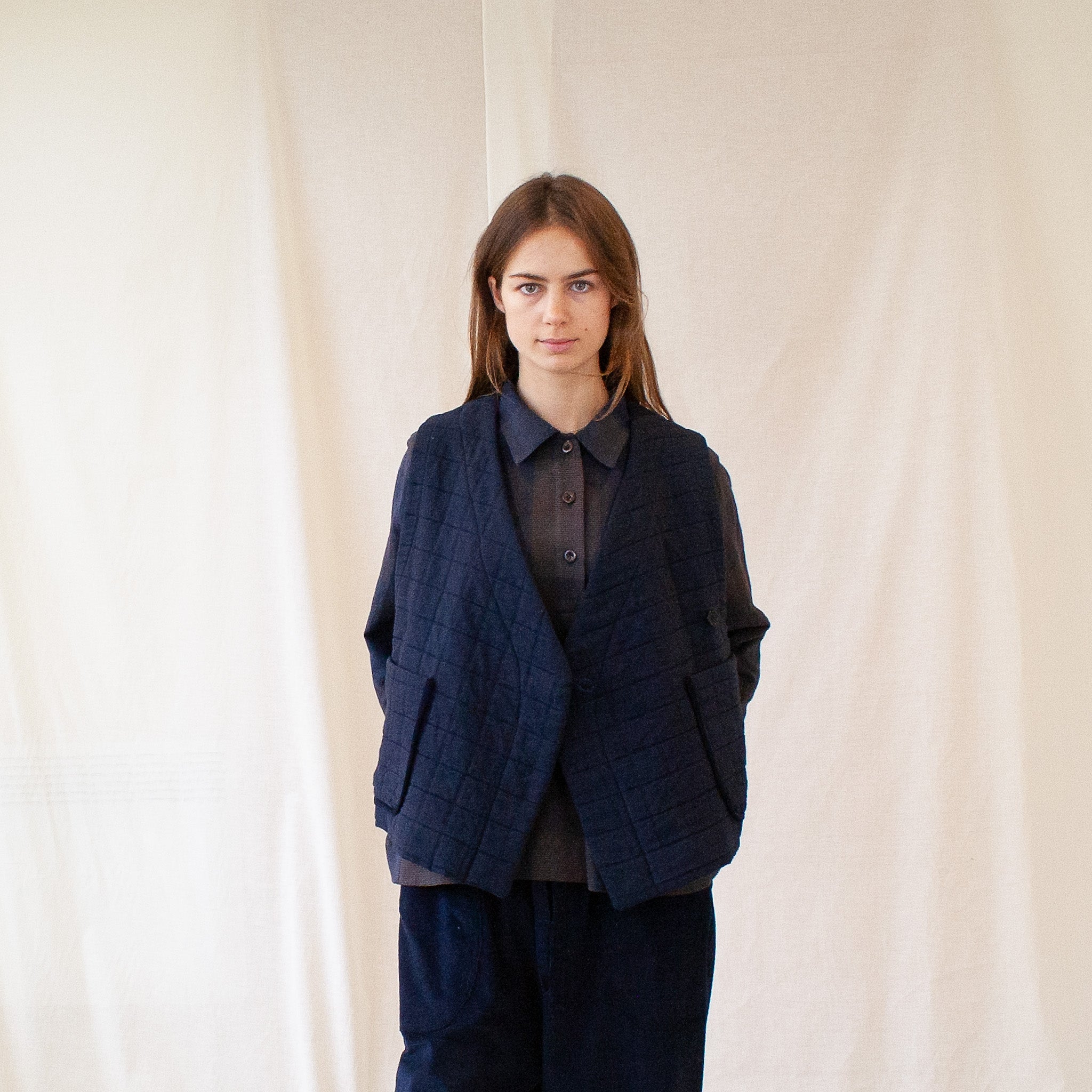 quilted waistcoat navy cotton/linen
