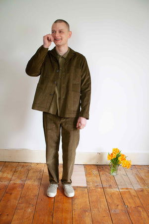 Rever chore jacket in olive cord