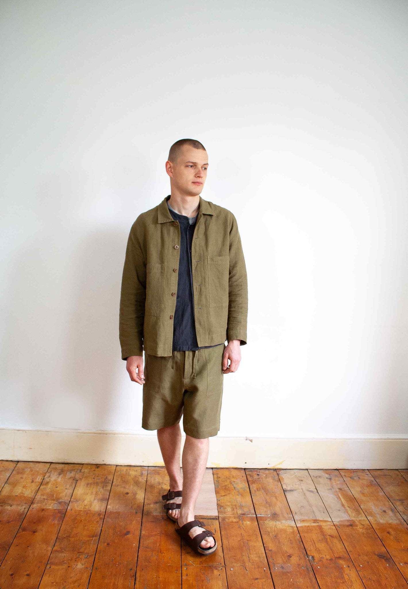 Simple jacket in linen - Sage linen