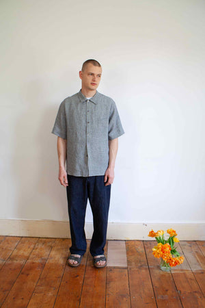 Short sleeved shirt gingham linen