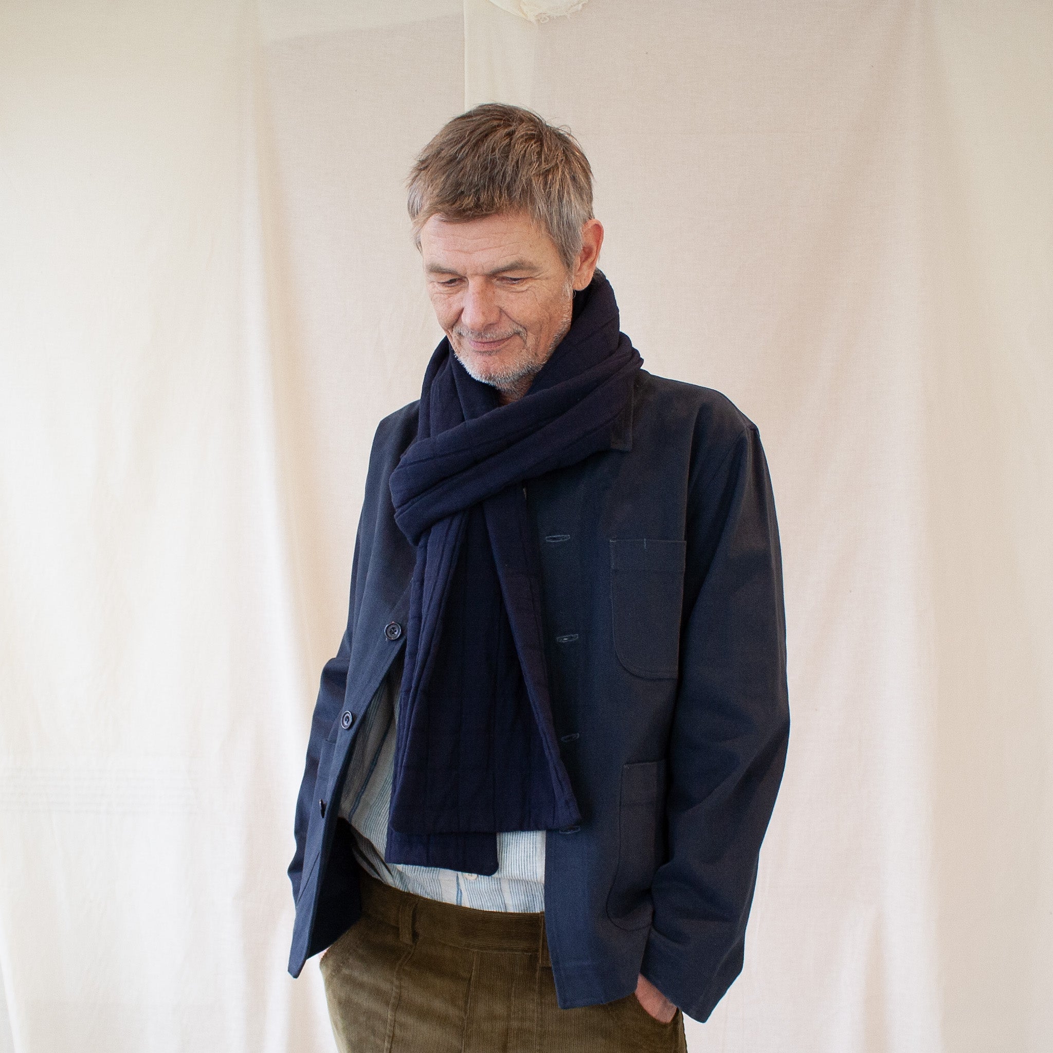 Quilted scarf navy cotton