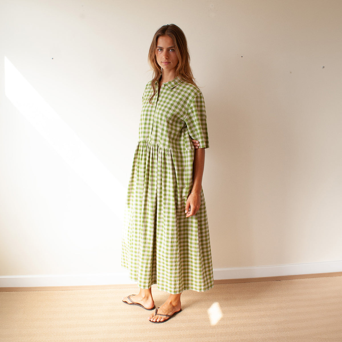 Short Sleeved Field Dress in cotton/linen