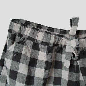 Elasticated waist trouser in linen/cotton - liquorice check