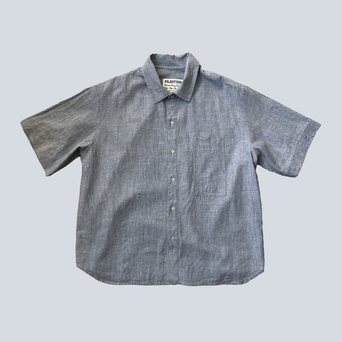 Short sleeved shirt blue cotton hemp