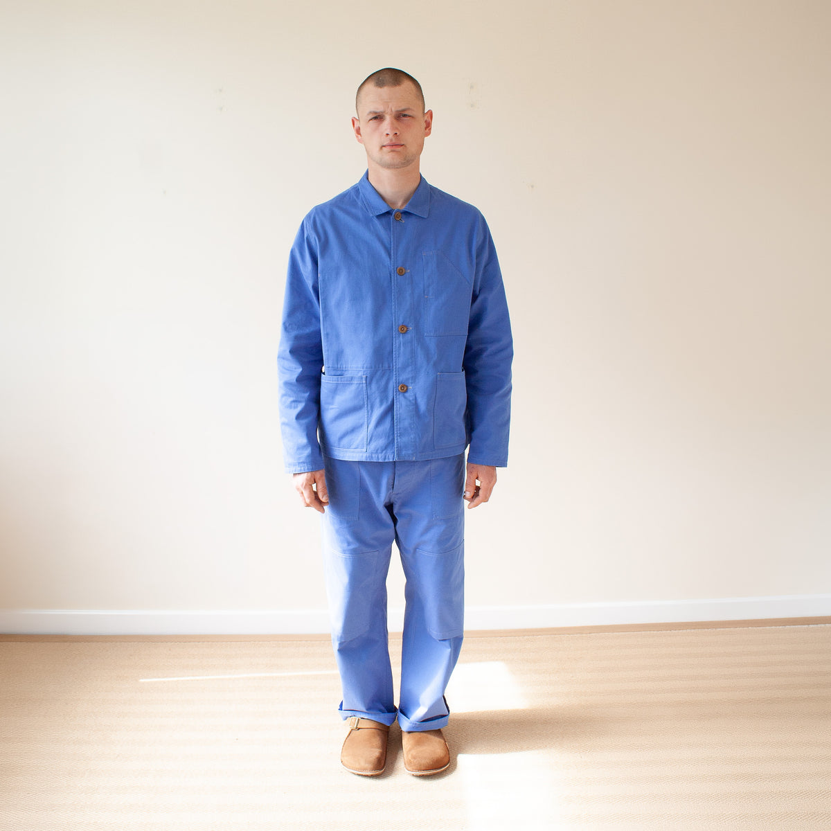 Drawstring chore trousers sky blue twill
