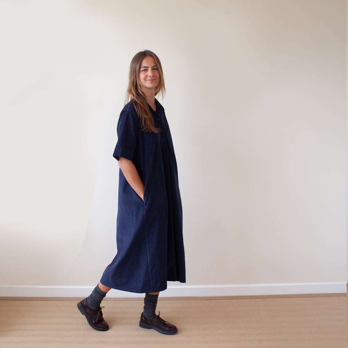 Studio Dress - navy cotton cord