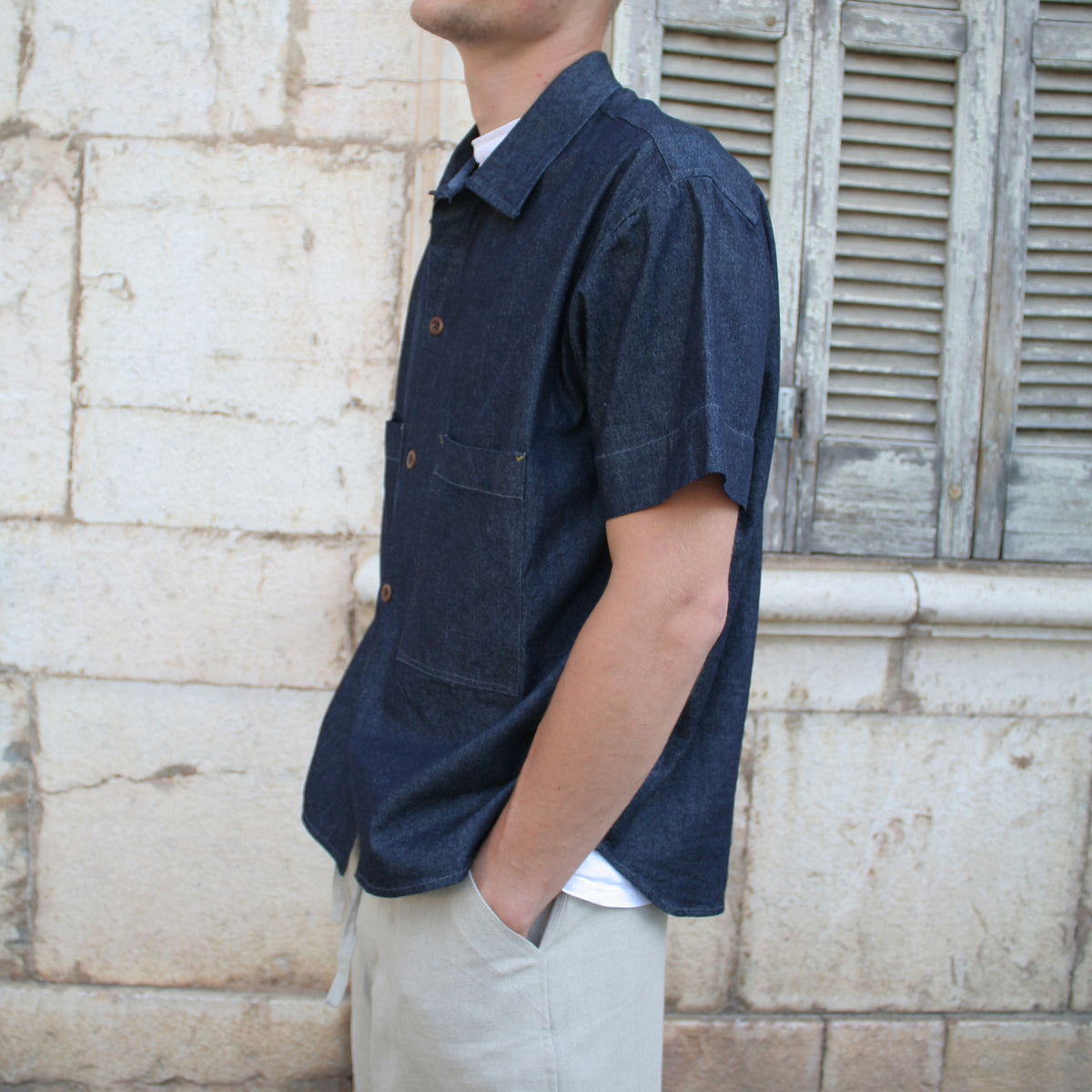 Short sleeved shirt Indigo denim