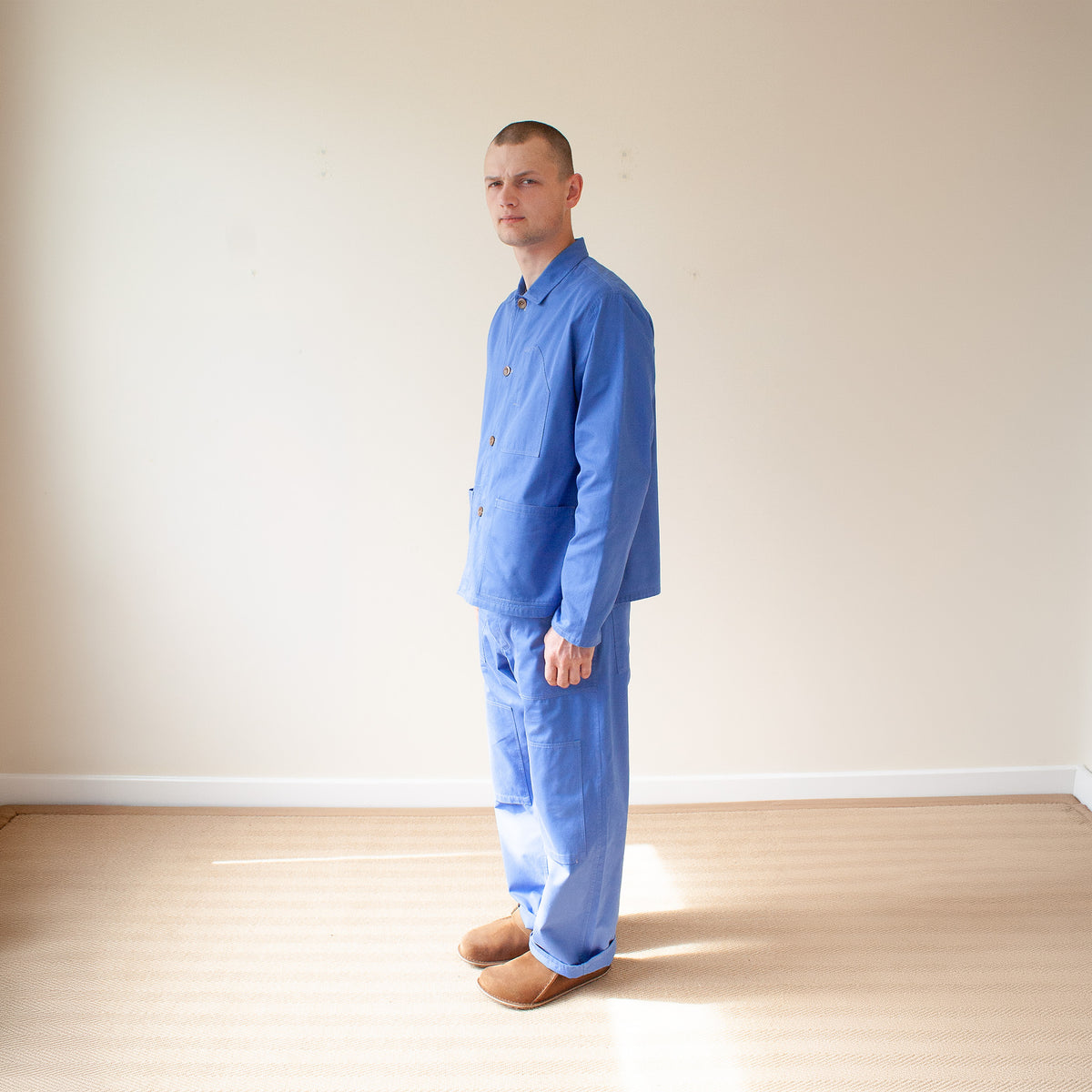 Drawstring chore trousers sky blue twill