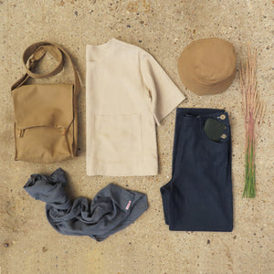 Bucket Hat cotton canvas tan and sage