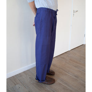 Drawstring chore trousers indigo cotton canvas