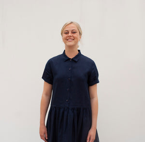 Short Sleeved Field Dress deadbolt linen - Blue