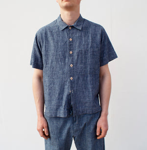 Short sleeved shirt organic cotton/hemp - blue