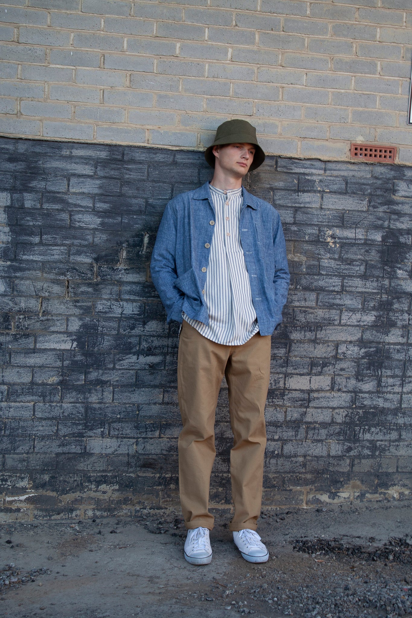 Bucket Hat cotton canvas sage and tan