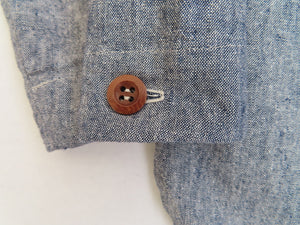 cuff detail of a blue hemp shirt