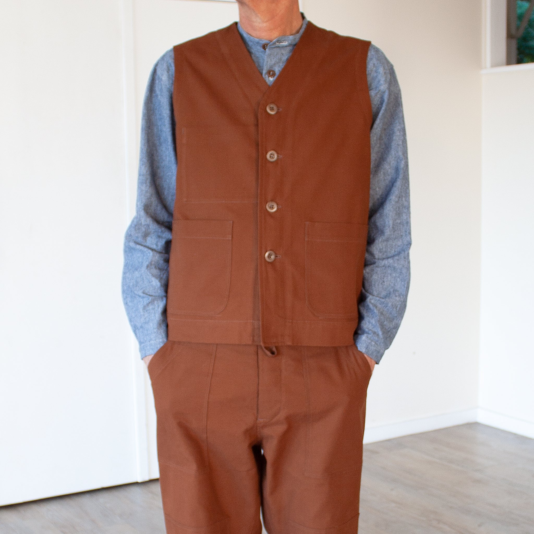Waistcoat UK woven cotton canvas - Rust
