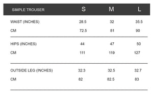 measurement chart for elasticated trousers
