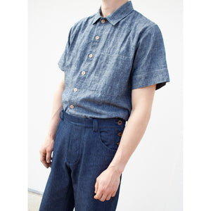 Short sleeved shirt organic cotton/hemp - blue