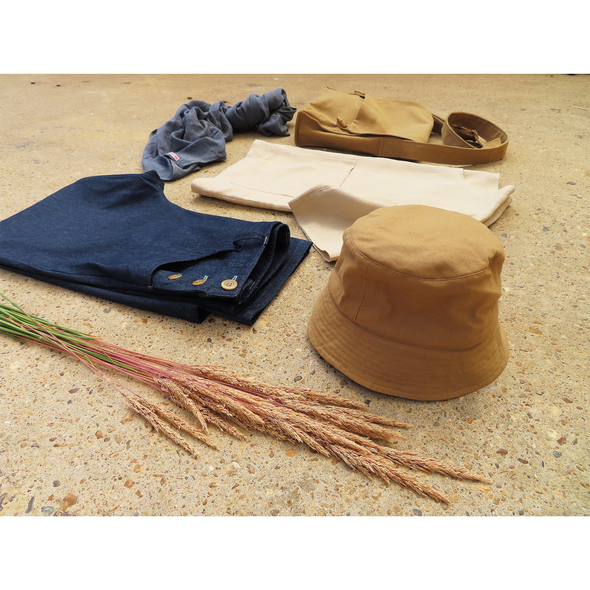 Bucket Hat cotton canvas tan and sage