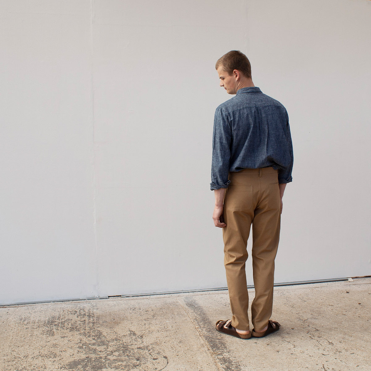 Straight trousers in tan cotton canvas