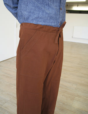 Drawstring chore trousers rust cotton canvas