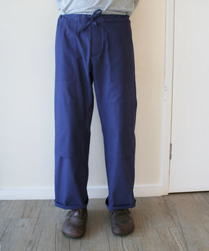 Drawstring chore trousers indigo cotton canvas