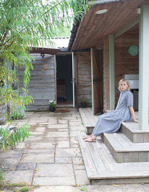 Short Sleeved Field dress Tencel Navy Gingham