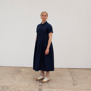 Short Sleeved Field Dress deadbolt linen - Blue